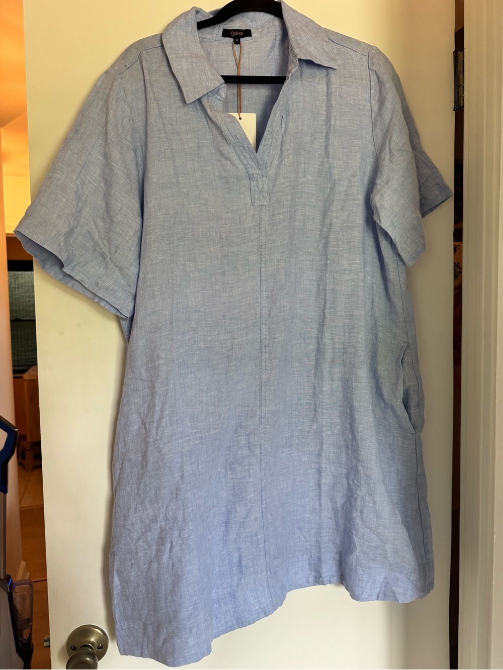 Quince Light Blue Linen Short-Sleeve Button-Down Shirt